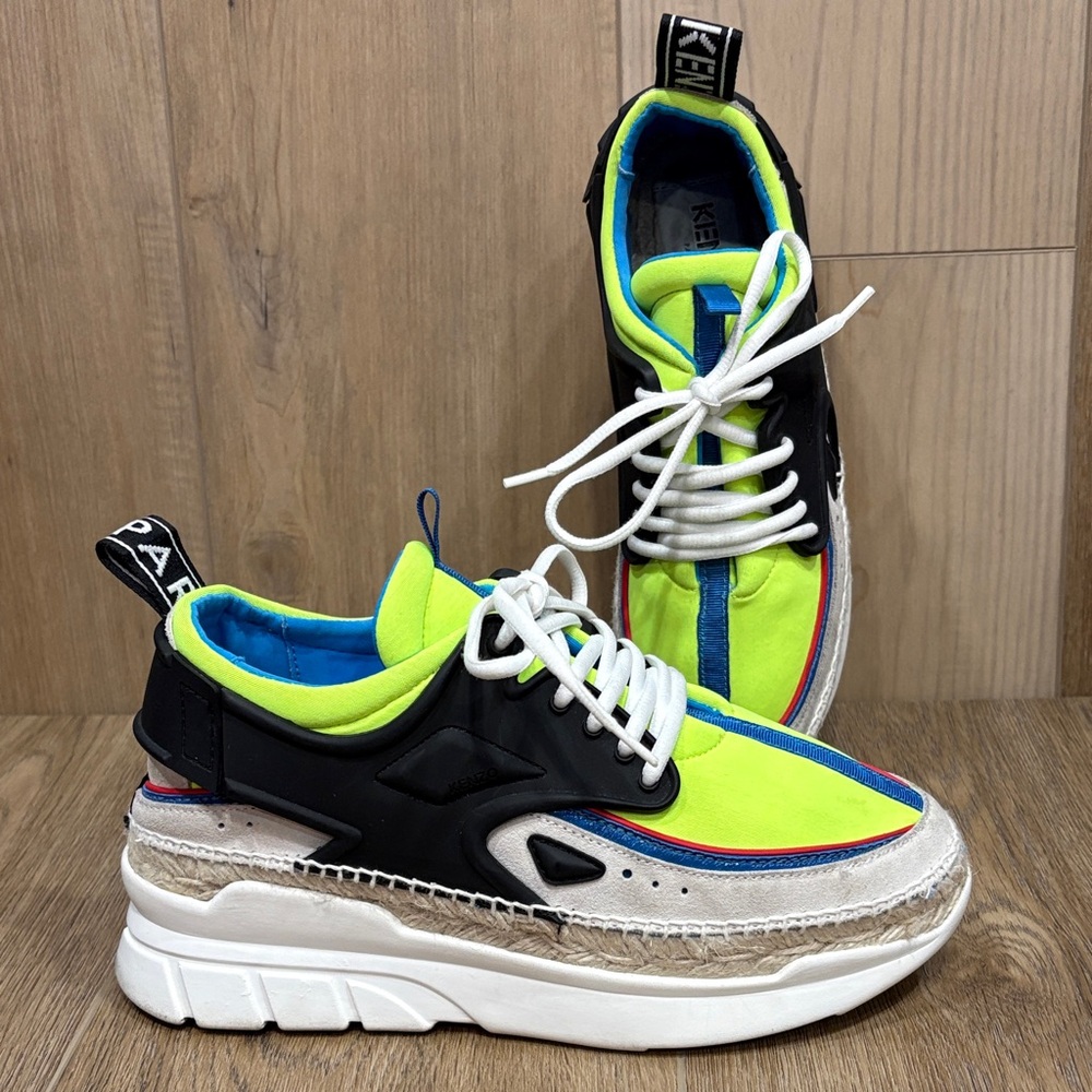 KENZO Paris K-Lastic Low Top Sneaker in Yellow Electric Blue MSRP $440 Size 38